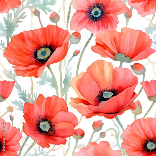 Seamless pattern background with poppy flowers