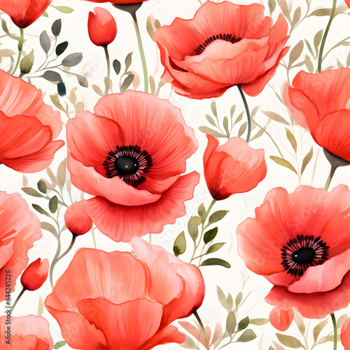 Seamless pattern background with poppy flowers