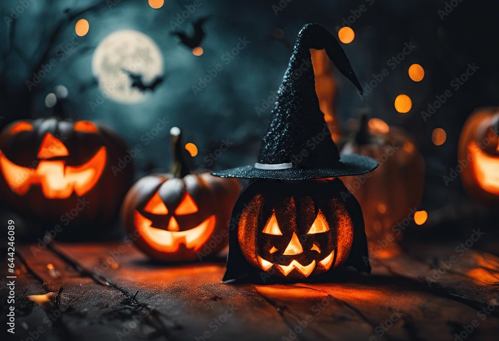 Fototapeta premium halloween pumpkin with bats