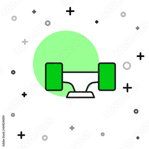 Filled outline Skateboard wheel icon isolated on white background. Skateboard suspension. Skate wheel. Vector
