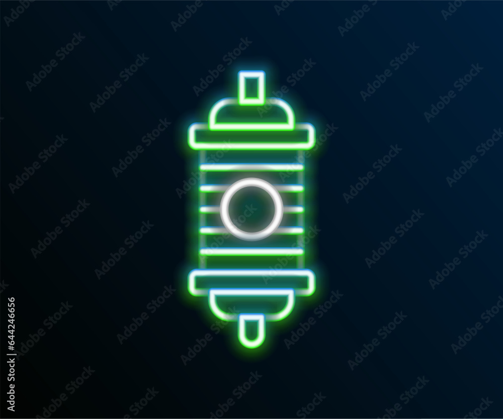 Glowing neon line Chinese paper lantern icon isolated on black background. Colorful outline concept. Vector Glowing neon line Chinese paper lantern icon isolated on black background. Colorful outline concept. Vector