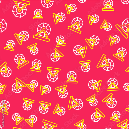 Line Lottery machine icon isolated seamless pattern on red background. Lotto bingo game of luck concept. Wheel drum leisure. Vector