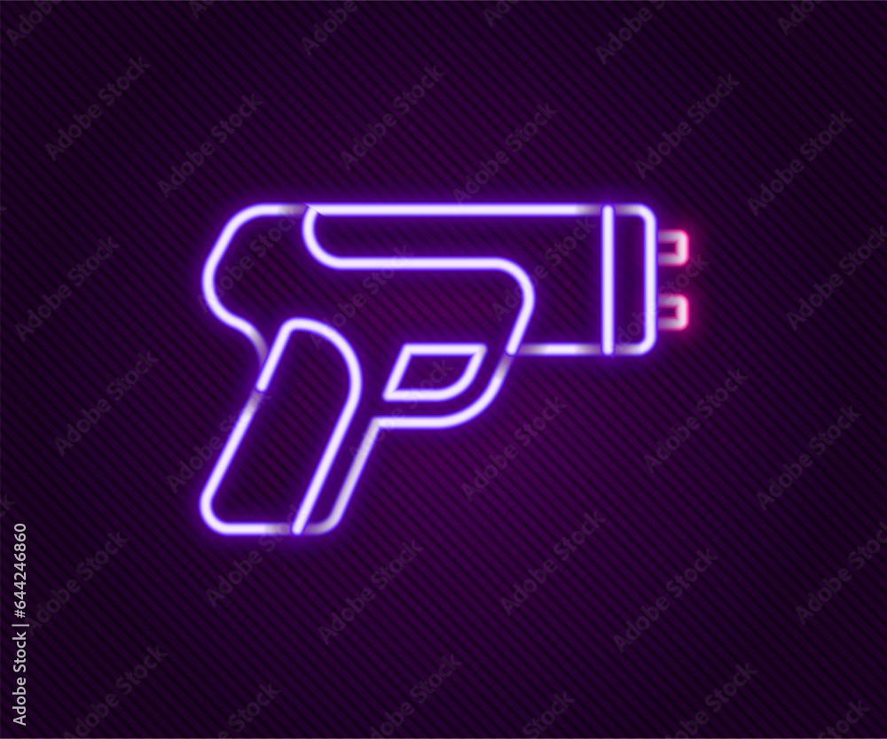 Glowing neon line Police electric shocker icon isolated on black background. Shocker for protection. Taser is an electric weapon. Colorful outline concept. Vector Glowing neon line Police electric shocker icon isolated on black background. Shocker for protection. Taser is an electric weapon. Colorful outline concept. Vector