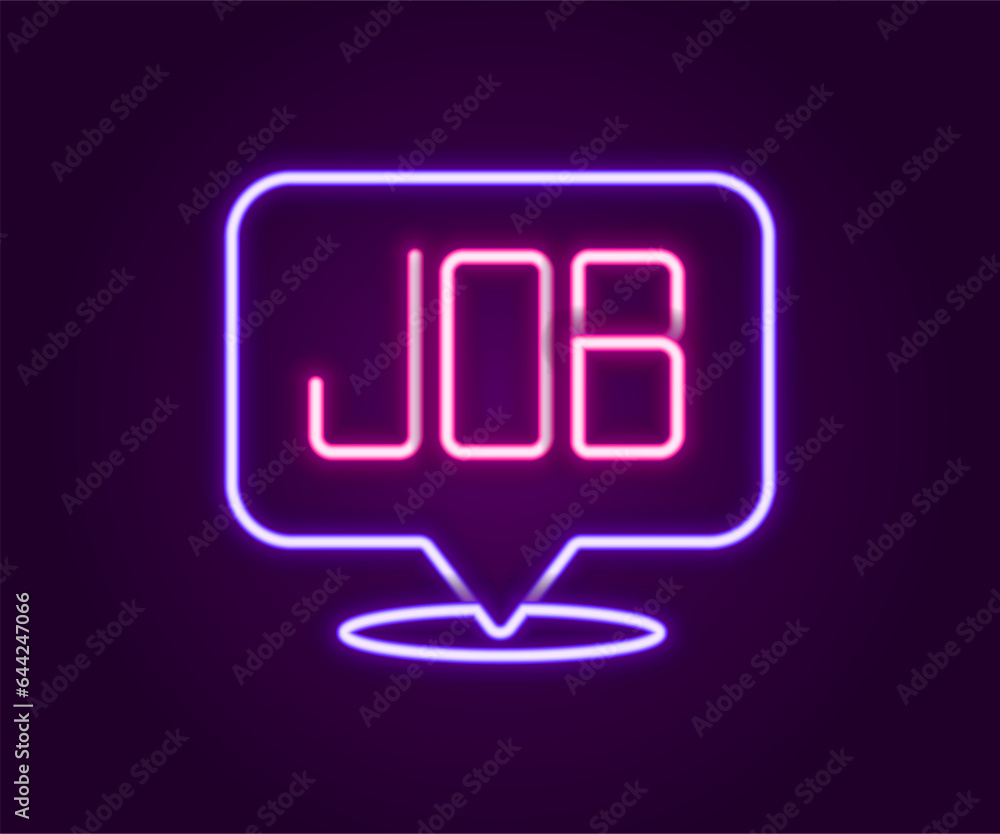 Glowing neon line Search job icon isolated on black background. Recruitment or selection concept. Human resource and recruitment for business. Colorful outline concept. Vector Glowing neon line Search job icon isolated on black background. Recruitment or selection concept. Human resource and recruitment for business. Colorful outline concept. Vector