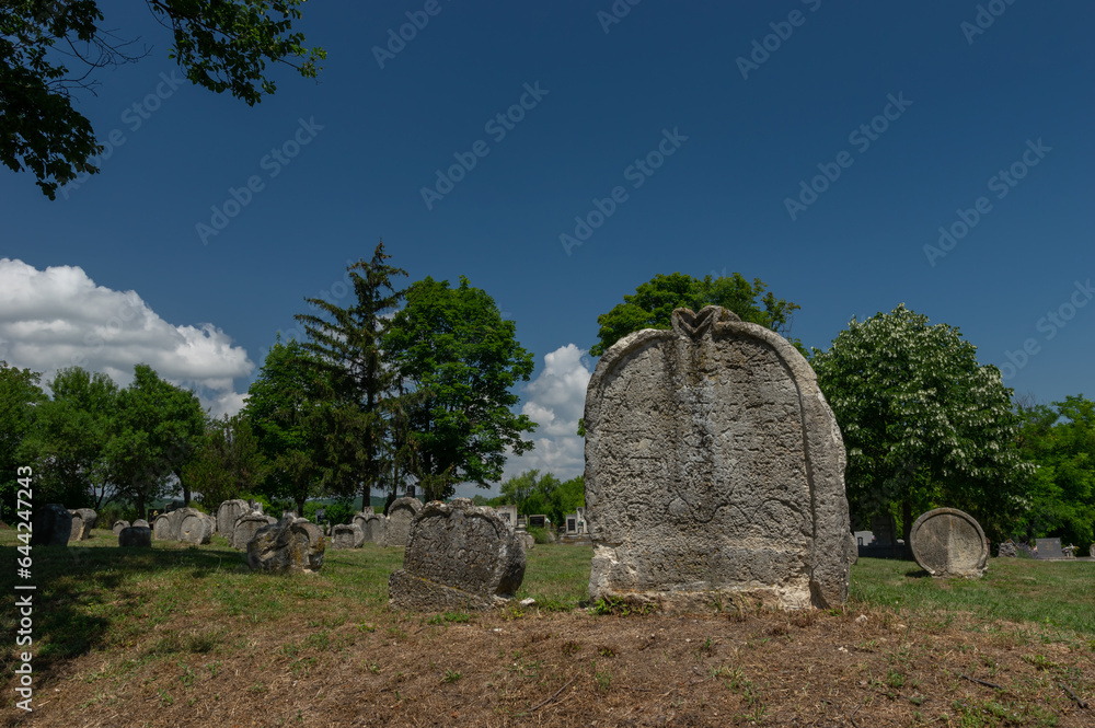 Heart-shaped tombstones in the Famous graveyard in Balatonudvari, Hungary