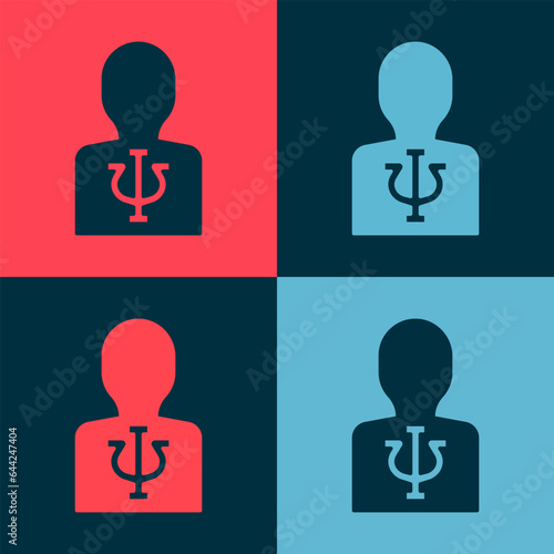 Pop art Psychology icon isolated on color background. Psi symbol. Mental health concept, psychoanalysis analysis and psychotherapy. Vector