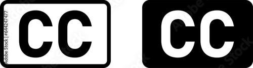 Closed Captioning or CC Sign Subtitles Symbol Solid Black and Line Art Icon Set. Vector Image.