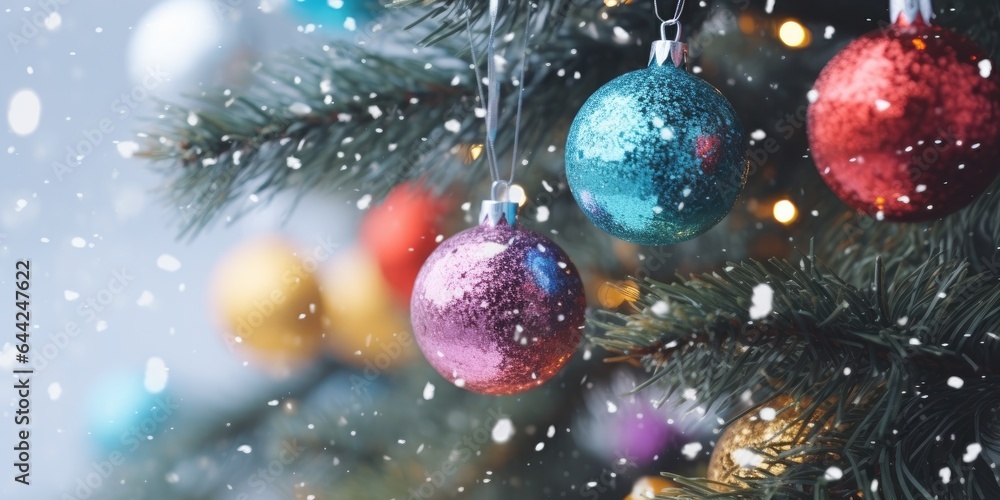 Decorated Christmas tree. Merry Christmas and Happy New Year. Festive bright beautiful background. Decorated Christmas tree on blurred background. de-focused lights, gold bokeh Decorated Christmas tree. Merry Christmas and Happy New Year. Festive bright beautiful background. Decorated Christmas tree on blurred background. de-focused lights, gold bokeh