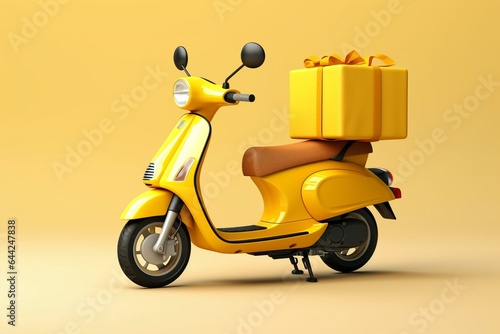 Yellow motorbike with delivery bag for fast scooter delivery service. Generative AI