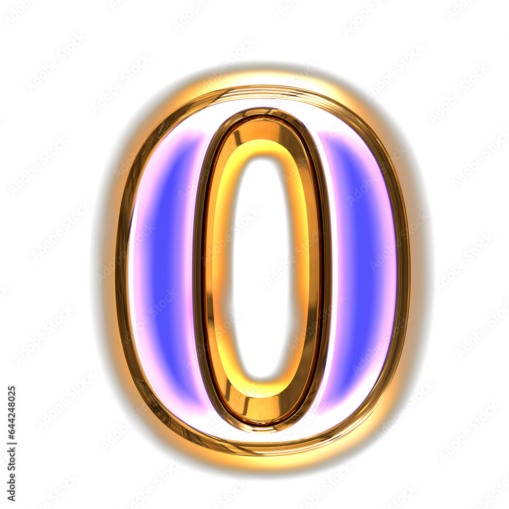 Blue symbol in a golden frame with glow. number 0 Blue symbol in a golden frame with glow. number 0