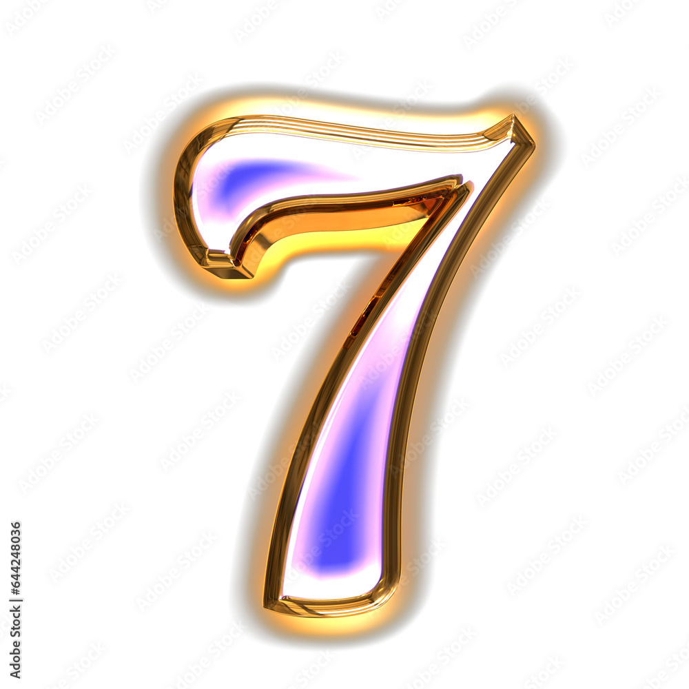 Blue symbol in a golden frame with glow. number 7 Blue symbol in a golden frame with glow. number 7