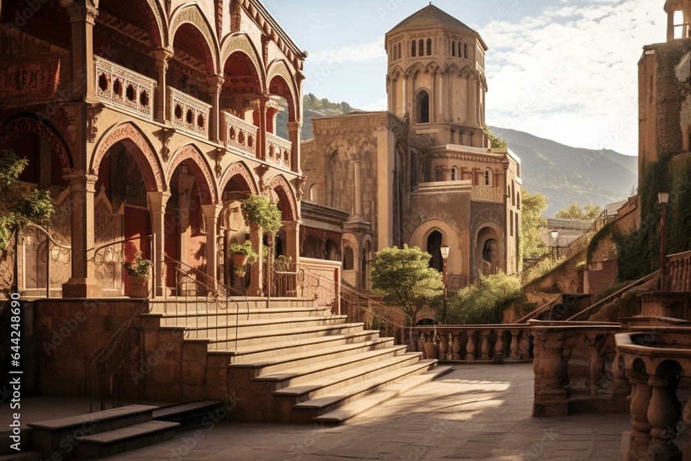 Historical church and balcony located in Tbilisi, Georgia. Generative AI