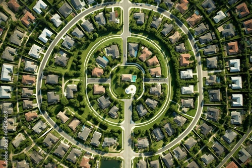 Bird's-eye view of housing landscape in green Florida suburbia. Generative AI