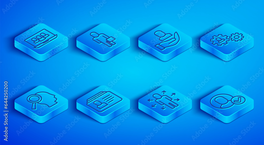 Set line Project team base, Businessman, Worker, Resume, Multitasking manager working, Human with gear, Magnifying glass for search job and icon. Vector Set line Project team base, Businessman, Worker, Resume, Multitasking manager working, Human with gear, Magnifying glass for search job and icon. Vector