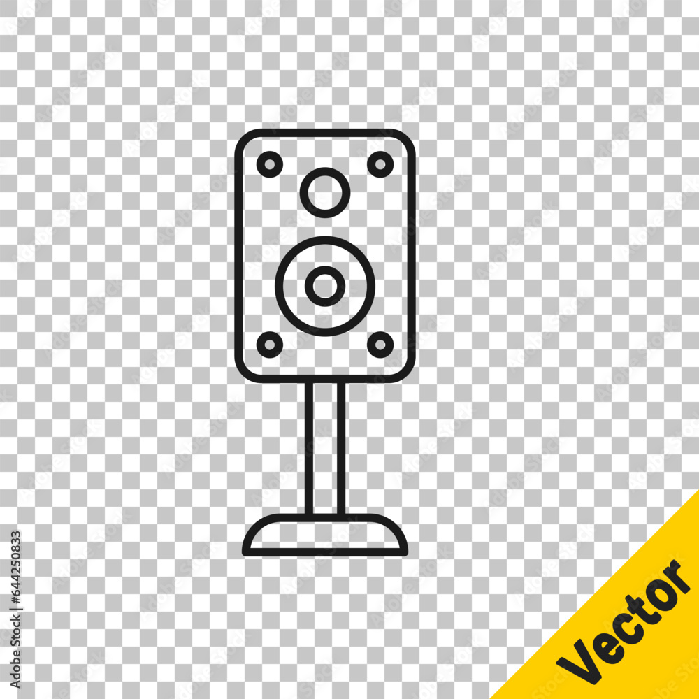 Black line Stereo speaker icon isolated on transparent background. Sound system speakers. Music icon. Musical column speaker bass equipment. Vector Black line Stereo speaker icon isolated on transparent background. Sound system speakers. Music icon. Musical column speaker bass equipment. Vector