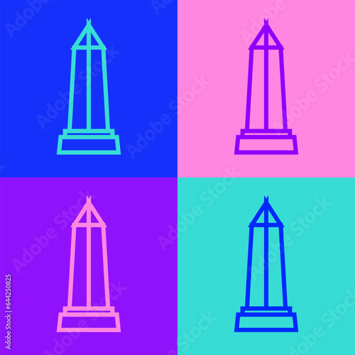 Pop art line Obelisk of Alexandria icon isolated on color background. Stone monument. Historical monument. High pillar memorial and column. Vector