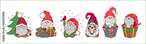 Cute Christmas gnomes set. Adorable scaneinavian gnome charaxters Xmas vector, illustration.