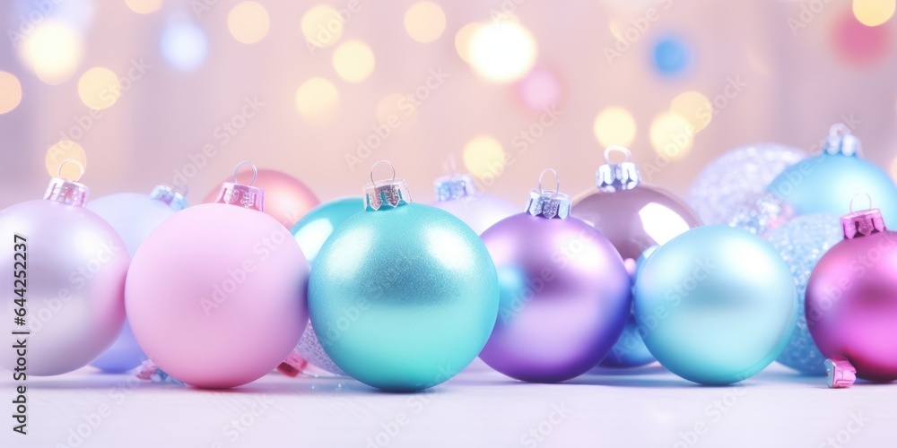 Fototapeta premium Christmas decorated balls. Merry Christmas and Happy new year. Festive background with xmas decoration balls