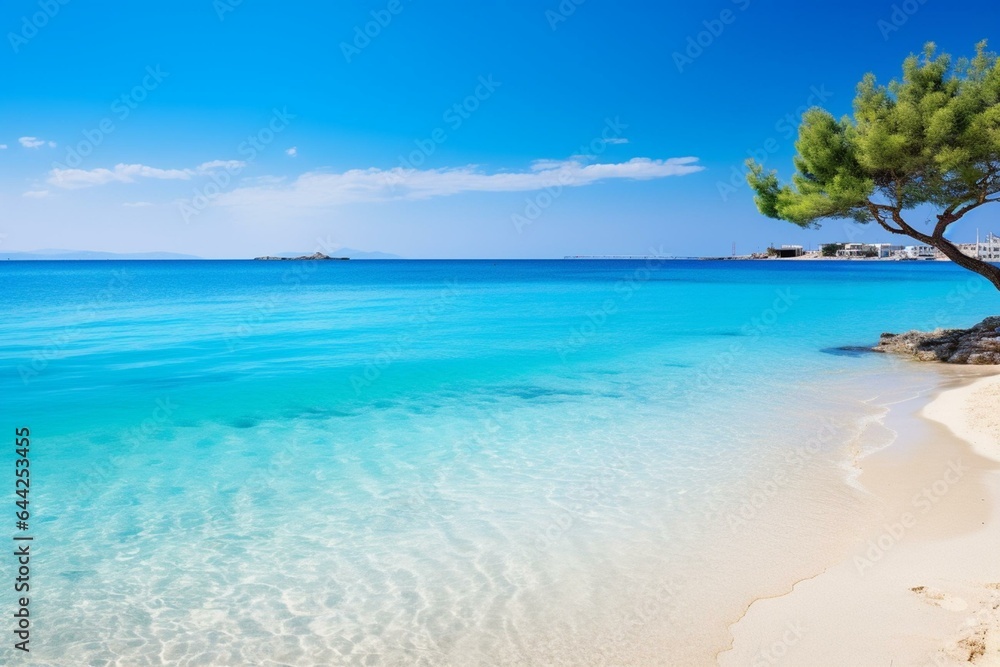 A beautiful sandy beach with crystal clear turquoise waters in Nissi, Cyprus. Generative AI