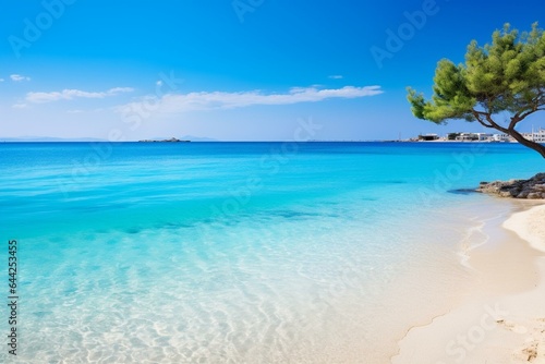 A beautiful sandy beach with crystal clear turquoise waters in Nissi  Cyprus. Generative AI