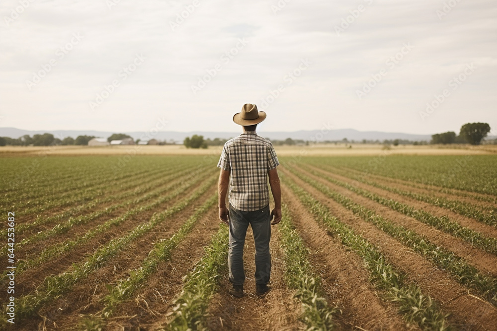 Farmer out standing in his field. 