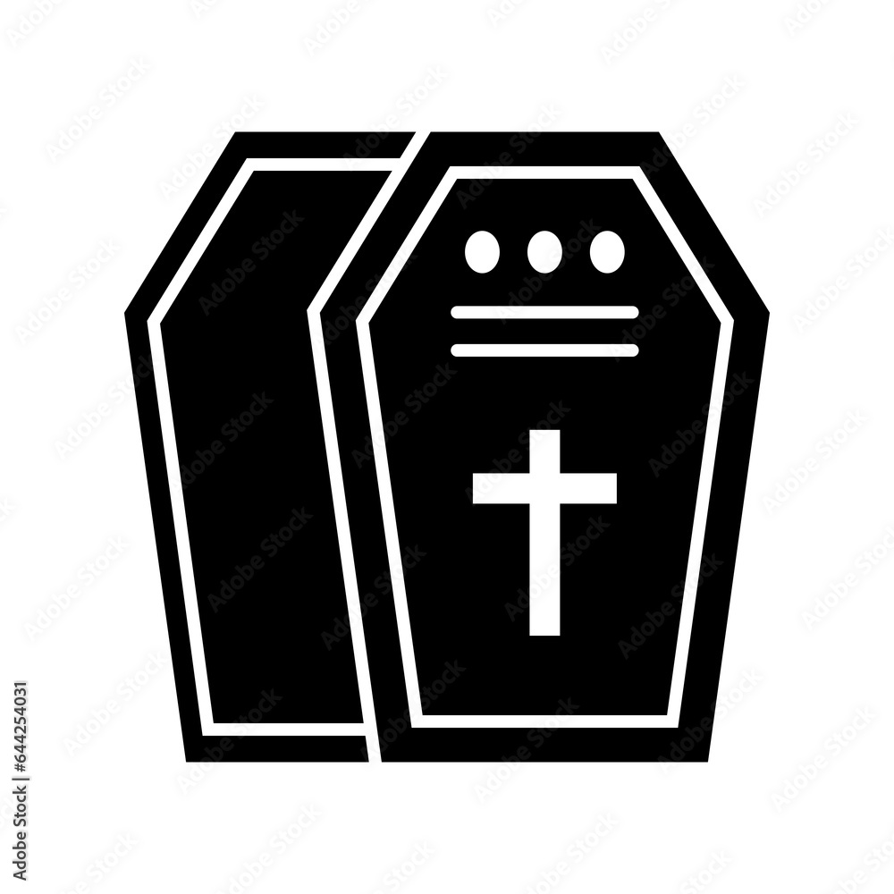 Obraz premium Ikon datar peti mati vampir. Ilustrasi Halloween tutup peti mati dan bagian dalamnya,di isolasi latar belakang putih. 