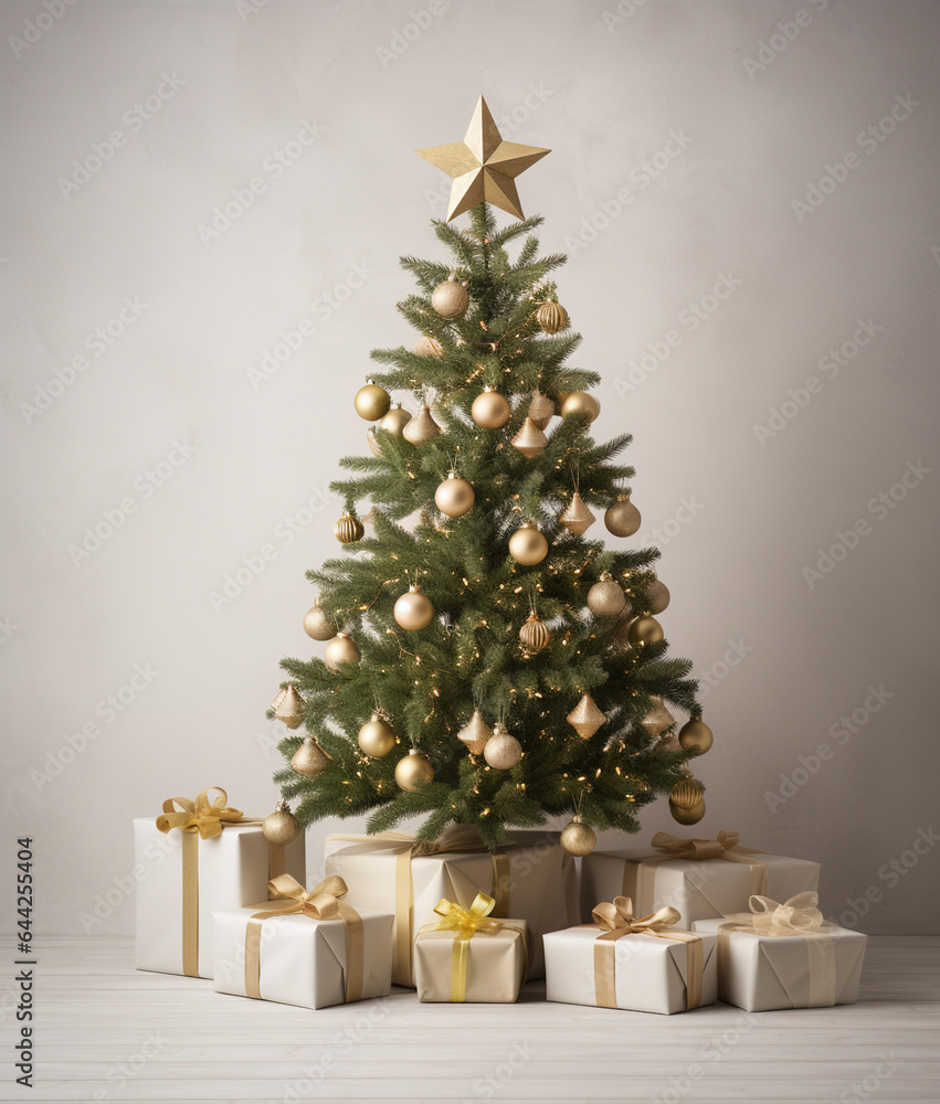 Beautiful Christmas tree with presents.