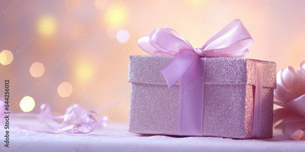 Fototapeta premium Gift box for birthday, festive anniversary, happy valentine's day and wedding, gift presents for black friday sale. Christmas and New Year gift boxes surprise. soft colors
