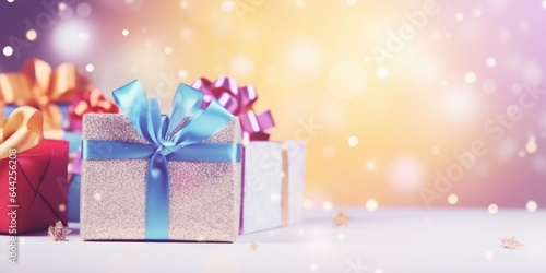 Gift box for birthday, festive anniversary, happy valentine's day and wedding, gift presents for black friday sale. Christmas and New Year gift boxes surprise. soft colors © megavectors