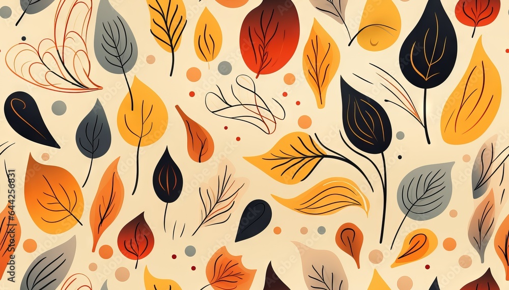 Fototapeta premium Seamless pattern with hand drawn abstract shapes and floral elements