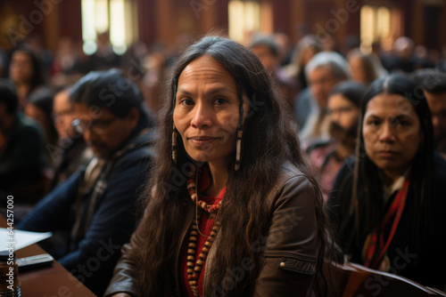 Indigenous language advocates lobbying for language preservation policies in government. Generative Ai. © Sebastian