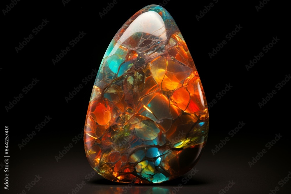 An exquisite opal mineral stone with a flawless finish showcased against a dark backdrop. Generative AI An exquisite opal mineral stone with a flawless finish showcased against a dark backdrop. Generative AI