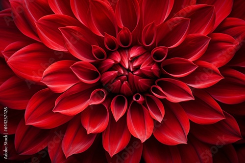 Close up view of a vibrant red dahlia flower. Generative AI © Yana