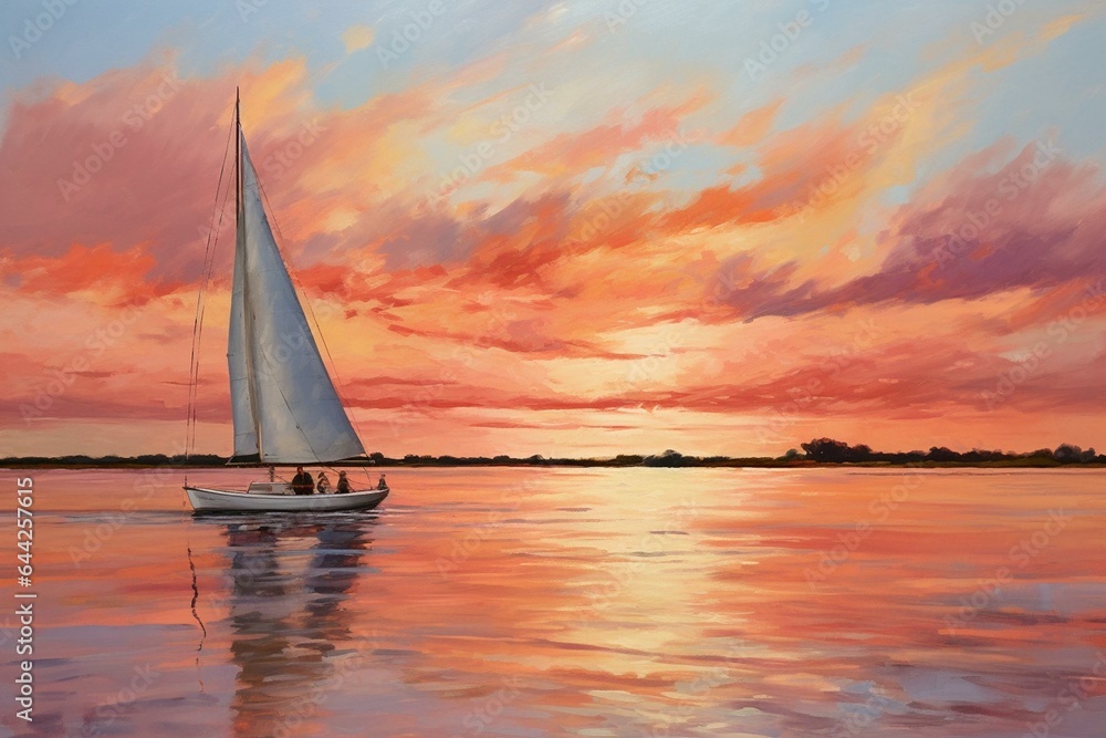 Tampa, FL; sailboat painting. Generative AI