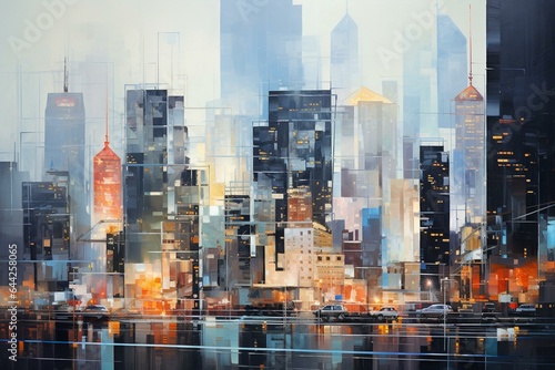 Contemporary cityscape against a translucent backdrop. Generative AI
