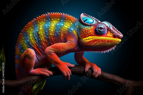 A chameleon with a gradient color change, vibrant neon glow, and ultra-high resolution. Generative AI