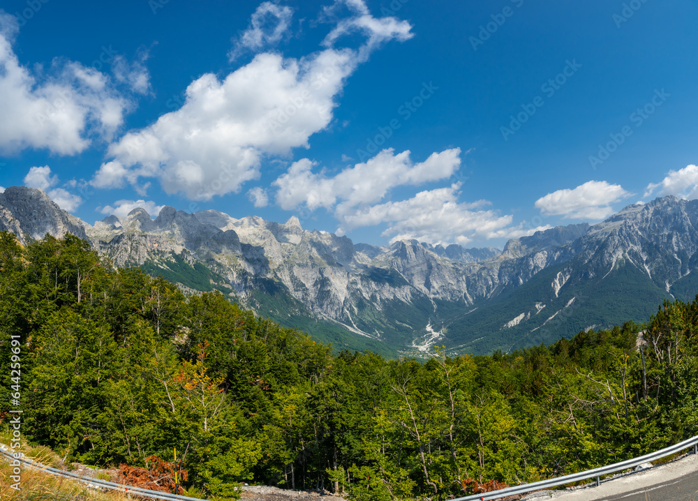 The mountain peaks of the valley of Theth national park, Albania. Albanian Alps