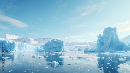 An image of a huge iceberg floating in icy waters. © kept