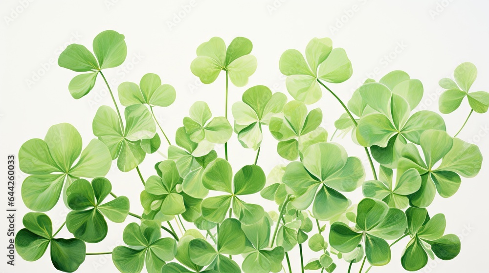 Image of a four-leaf green clover on a white background. Image of a four-leaf green clover on a white background.