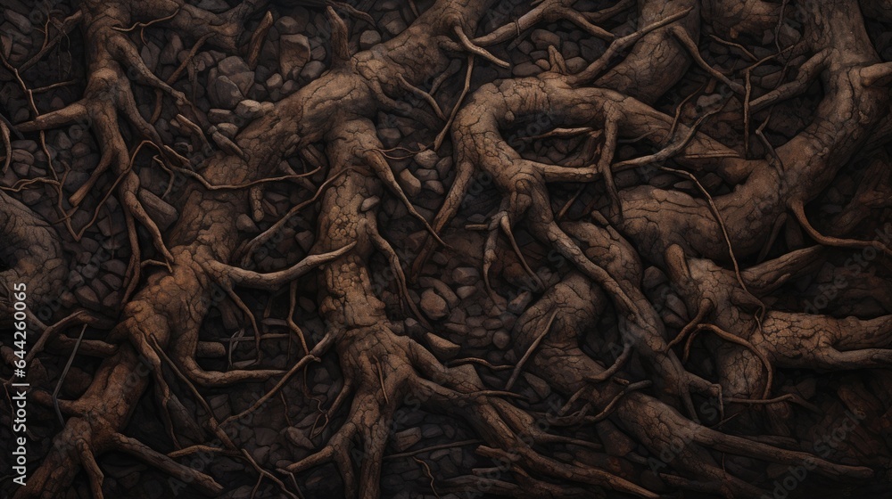 Image of tree roots immersed in rich dark soil. Image of tree roots immersed in rich dark soil.