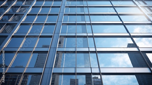 Image of a skyscraper office building, glass windows and reflective surfaces.