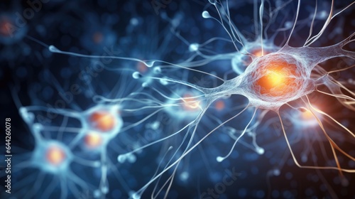Microscopic view of brain neural network cells.