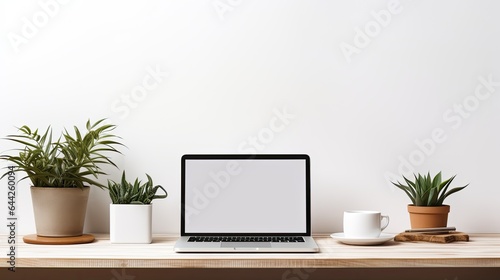Minimalist workplace with elegant laptop on the table.