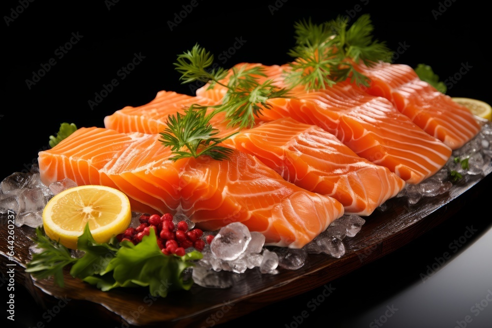 Appetizing salmon on a dark background with selective focus Appetizing salmon on a dark background with selective focus