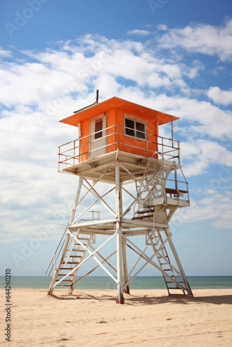 lifeguard on the beach. sea and sunny day. observation post for the lifeguard. security and assistance. © Svetlana