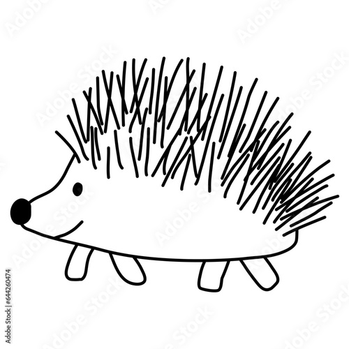 Cute hedgehog cartoon character, doodle style flat vector outline for coloring book