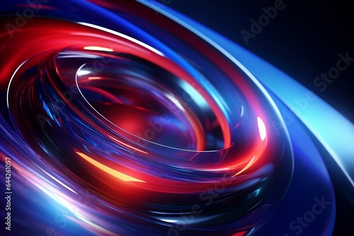 Abstract blue wave in a futuristic cityscape with an illuminated circle of light. Abstract swirl of blue and light with technology and future concepts.