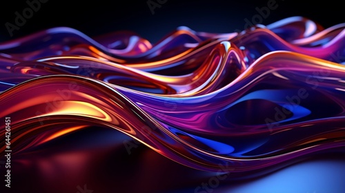 Colorful 3d render geometric wave background. Abstract motion blur wallpaper. Vibrant, abstract, flowing geometric design with blue and purple hues.