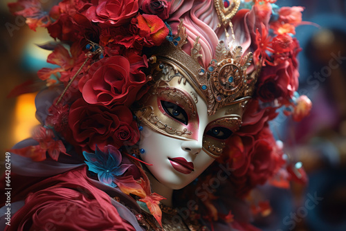 Colorful and ornate masks worn during the Venice Carnival, representing the mystique and allure of Italian culture. Generative Ai.