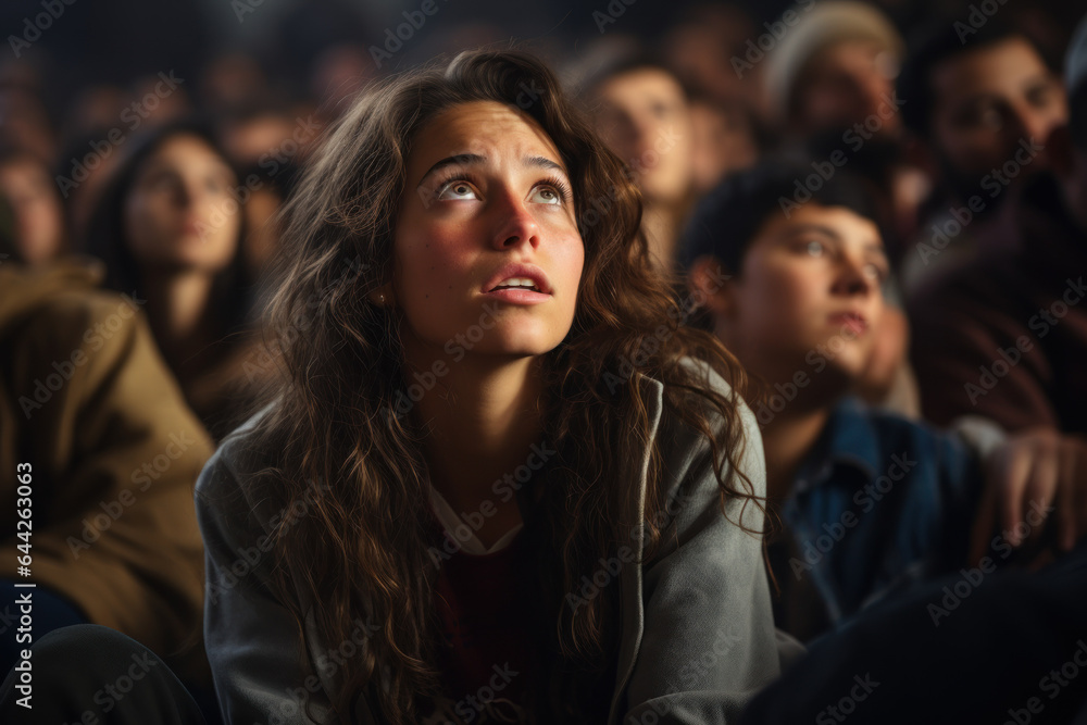 A student leaning in, captivated by a documentary being shown in class, their expression reflecting their engagement. Generative Ai. A student leaning in, captivated by a documentary being shown in class, their expression reflecting their engagement. Generative Ai.